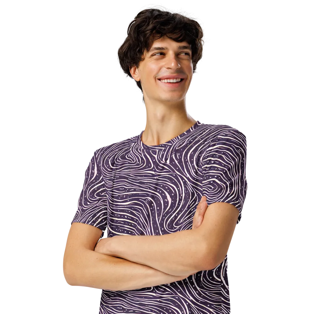 Aubergine Current on Men's Crew Neck T-Shirt — Left Front