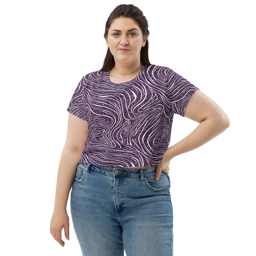 Aubergine Current on Crop Tee — Front
