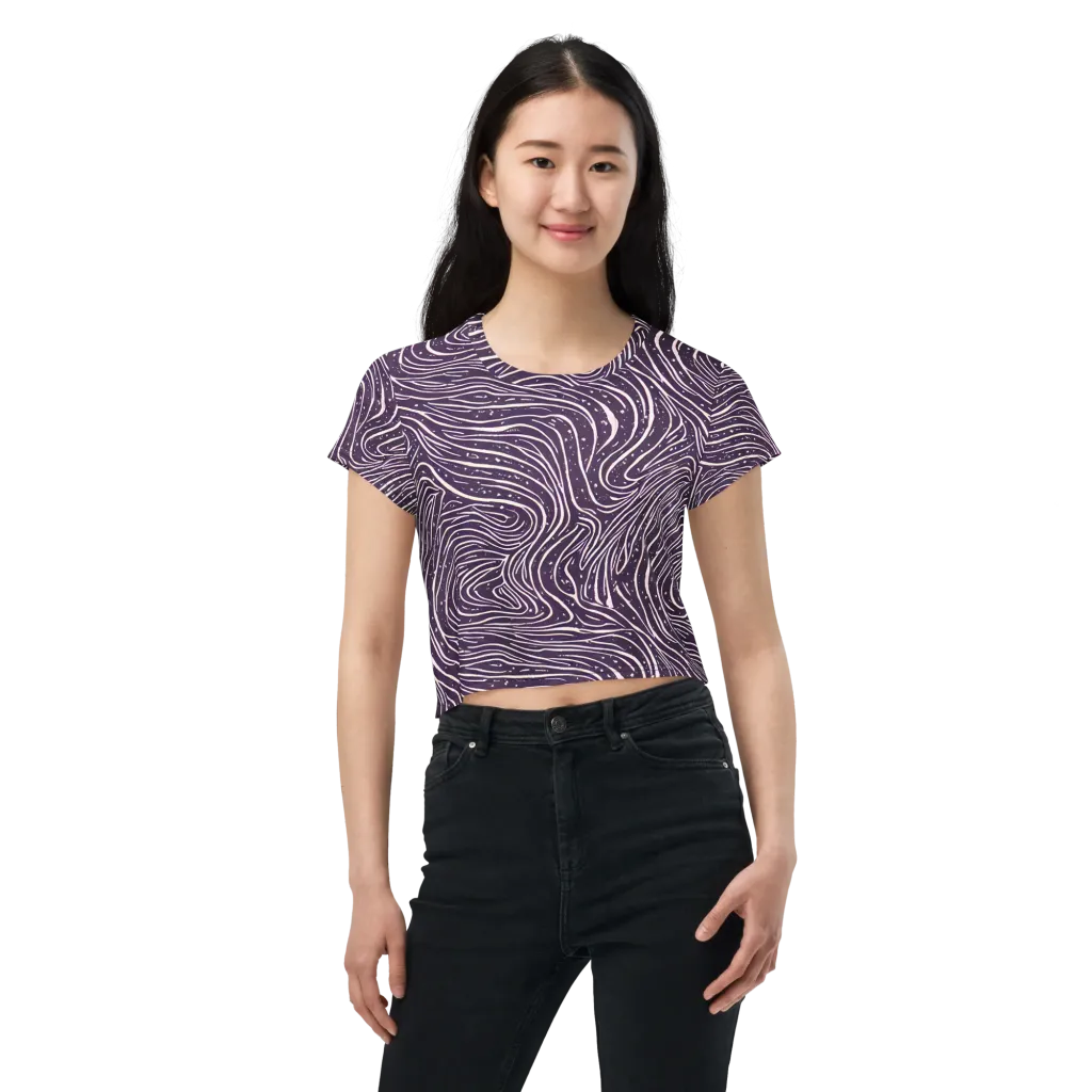 Aubergine Current on Crop Tee — Front