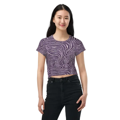 Aubergine Current on a Crop Tee