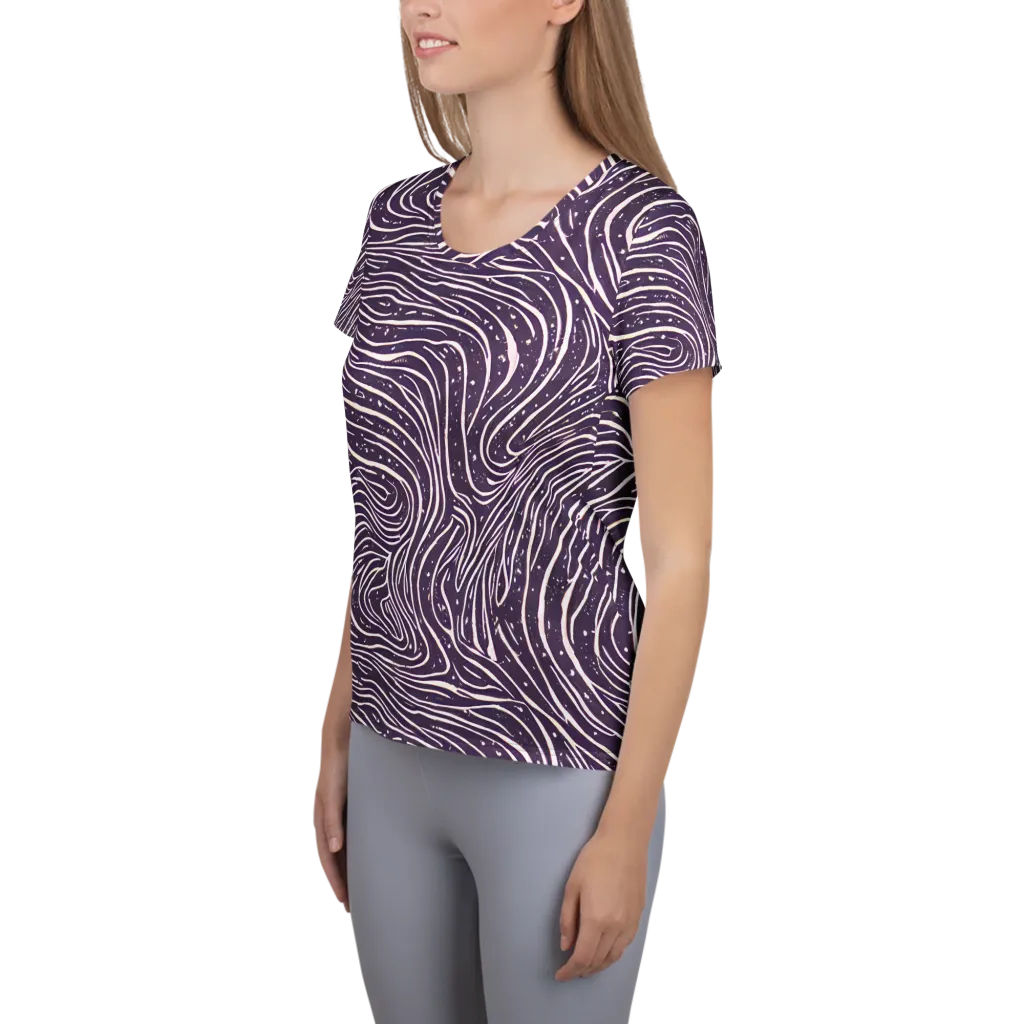 Aubergine Current on Women's Athletic T-Shirt — Left