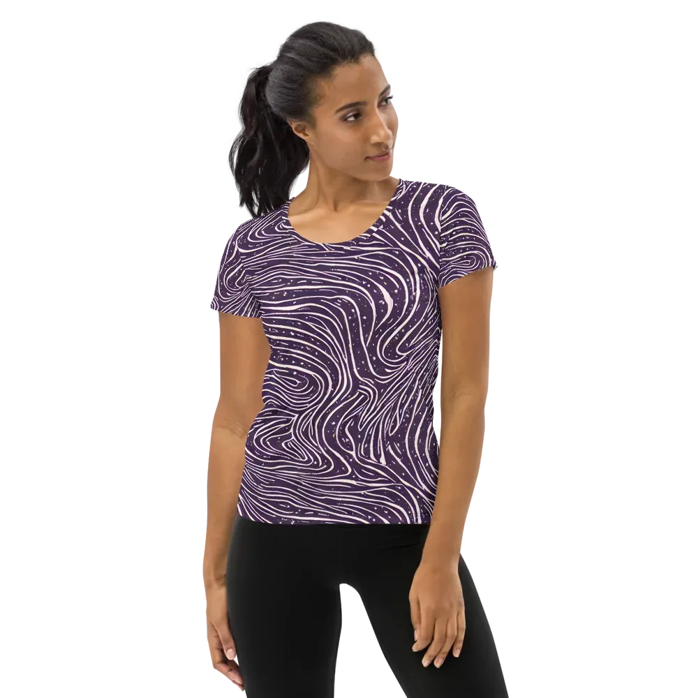 Aubergine Current on Women's Athletic T-Shirt — Front
