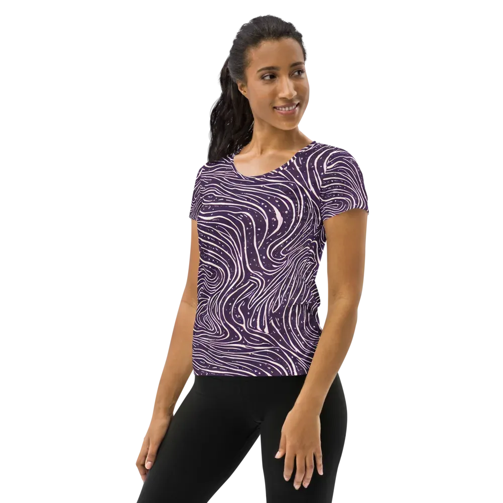 Aubergine Current on Women's Athletic T-Shirt — Left