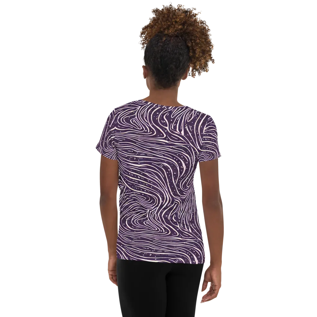 Aubergine Current on Women's Athletic T-Shirt — Back