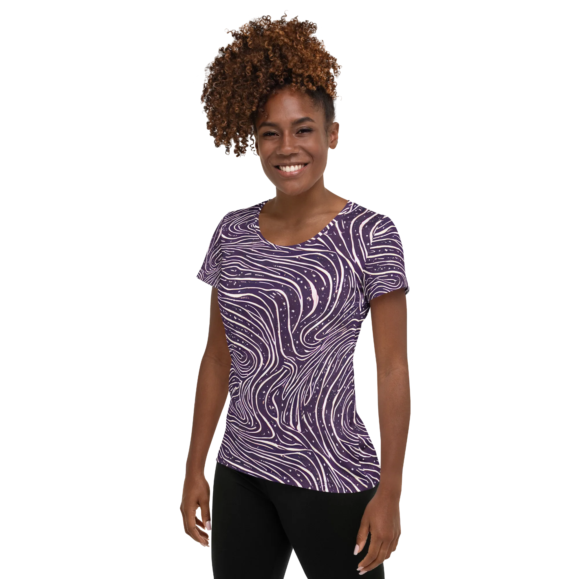 Aubergine Current on Women's Athletic T-Shirt — Left