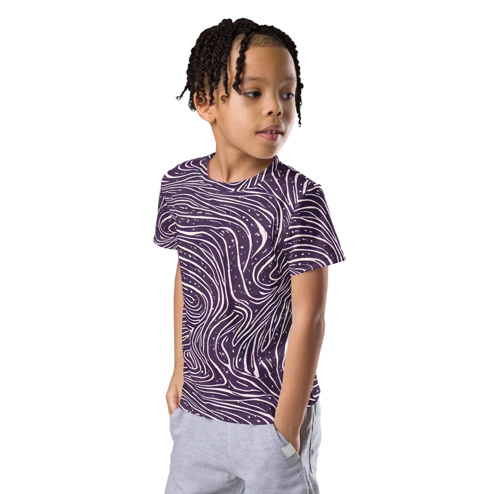 Aubergine Current on Kids Crew Neck T-Shirt — Left Front