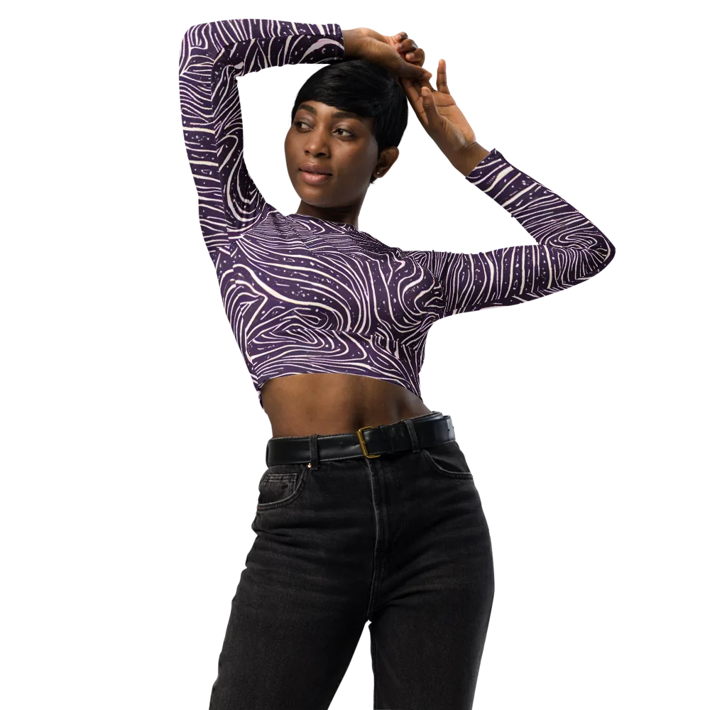 Aubergine Current on Long Sleeve Crop Top — Front
