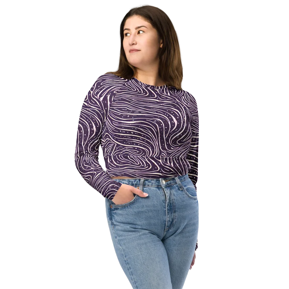 Aubergine Current on Long Sleeve Crop Top — Front