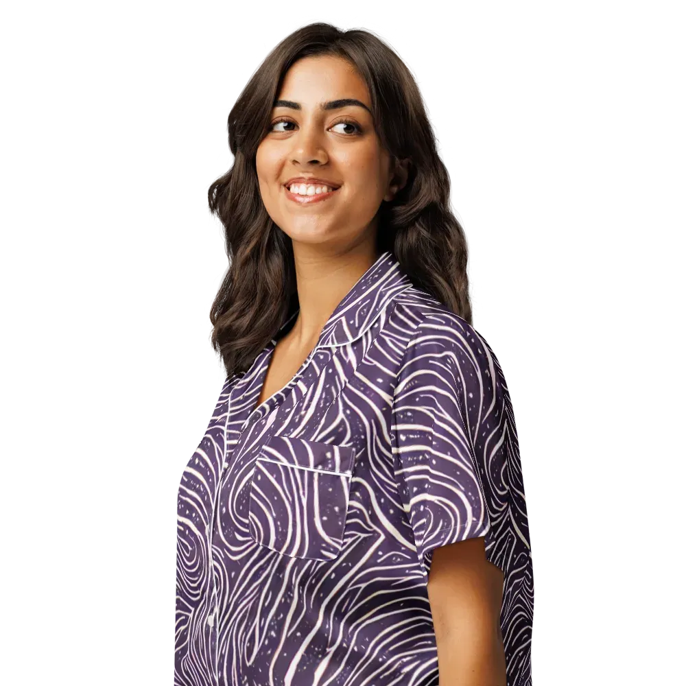 Aubergine Current on Women's Short Sleeve Pajama Top — Left Front