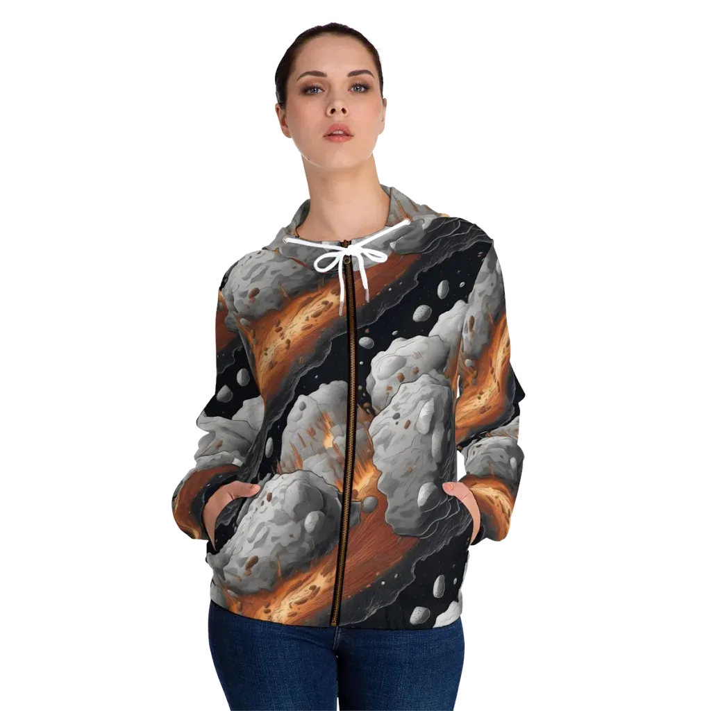 Meteorite Noir on Women's Full-Zip Hoodie — Front On Person