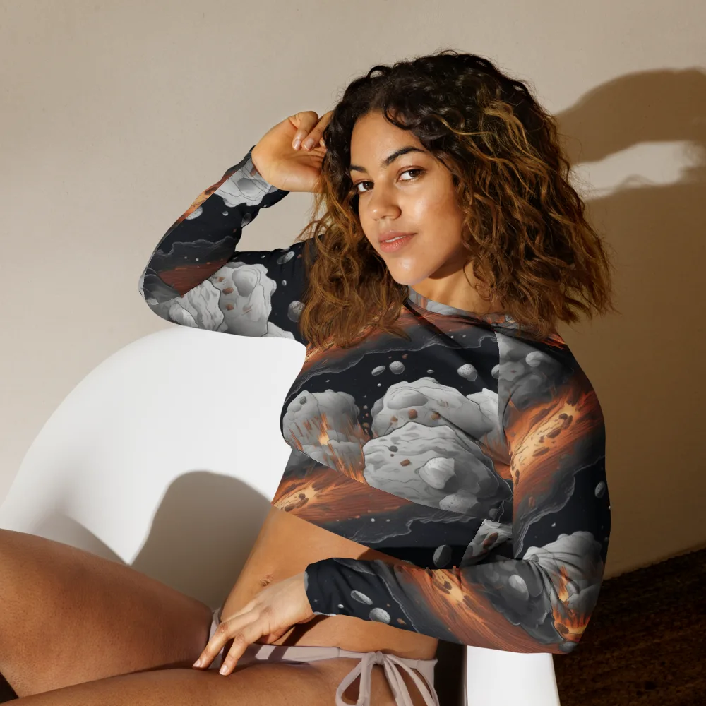 Meteorite Noir on Long Sleeve Crop Top — Left Front