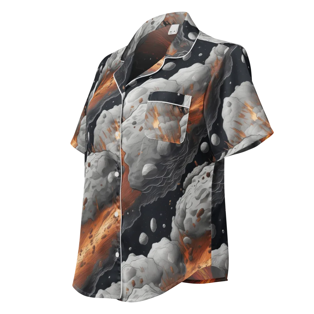 Meteorite Noir on Women's Short Sleeve Pajama Top — Left Front