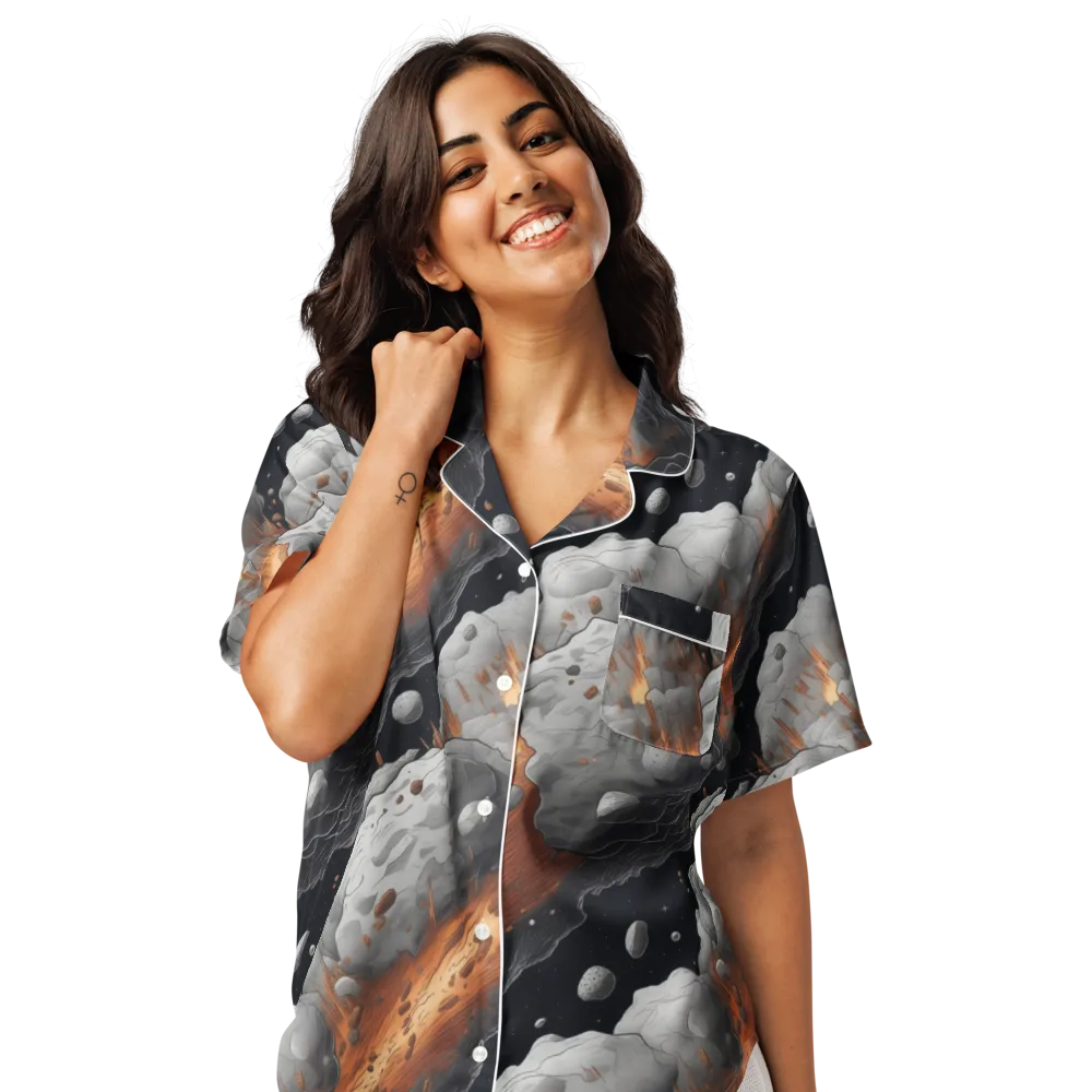 Meteorite Noir on Women's Short Sleeve Pajama Top — Front