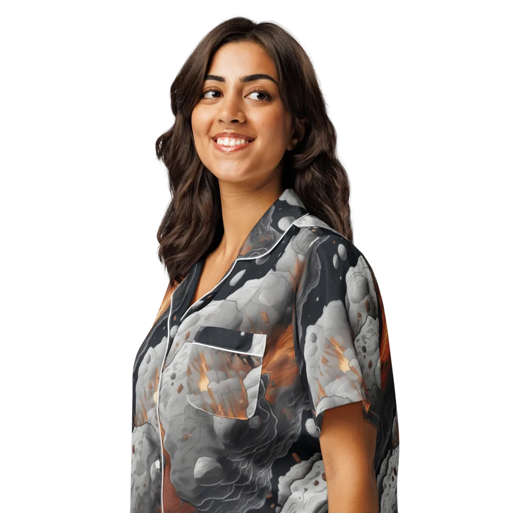 Meteorite Noir on Women's Short Sleeve Pajama Top — Left Front
