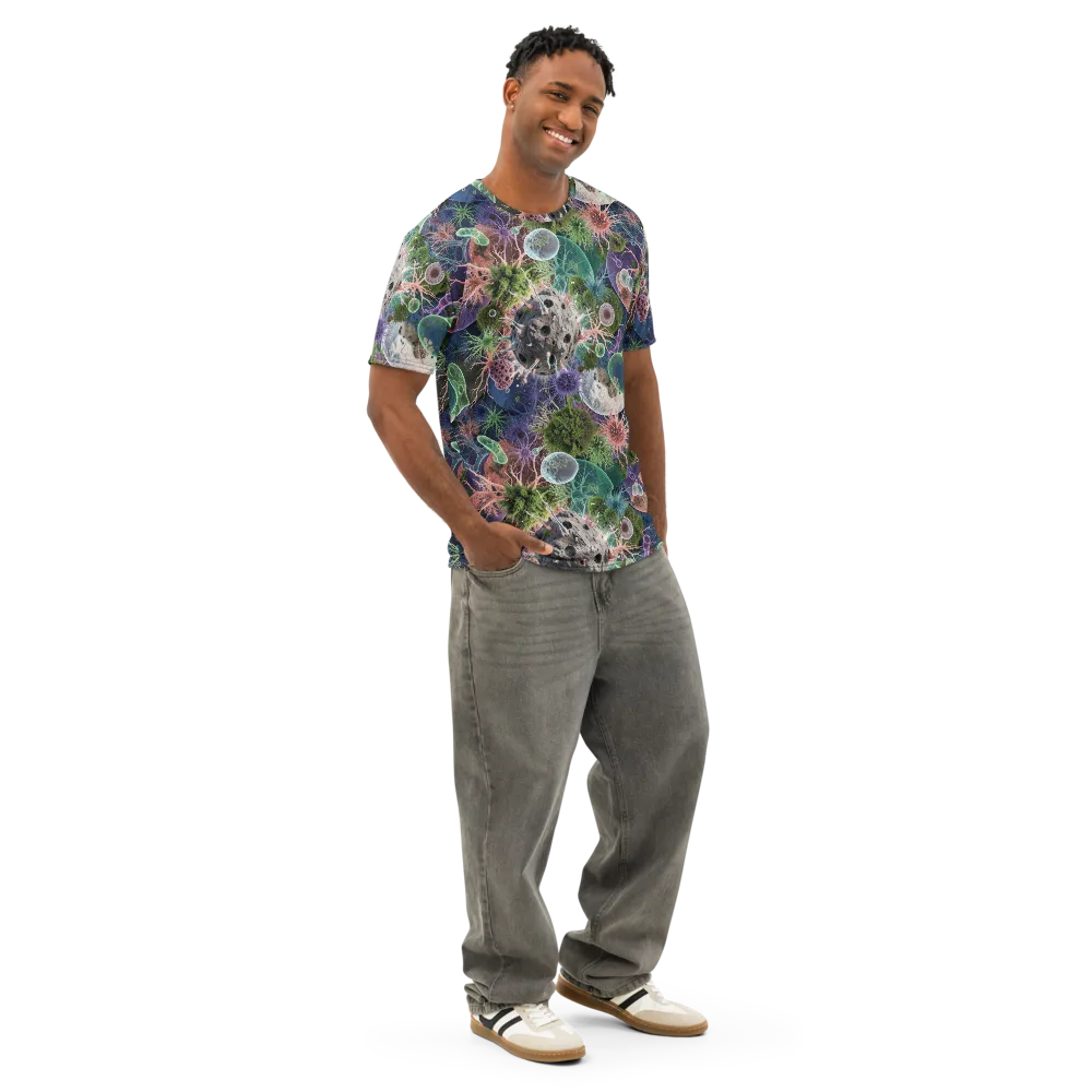 Microbial Garden on Men's Cotton Crew Neck T-Shirt — Right Front