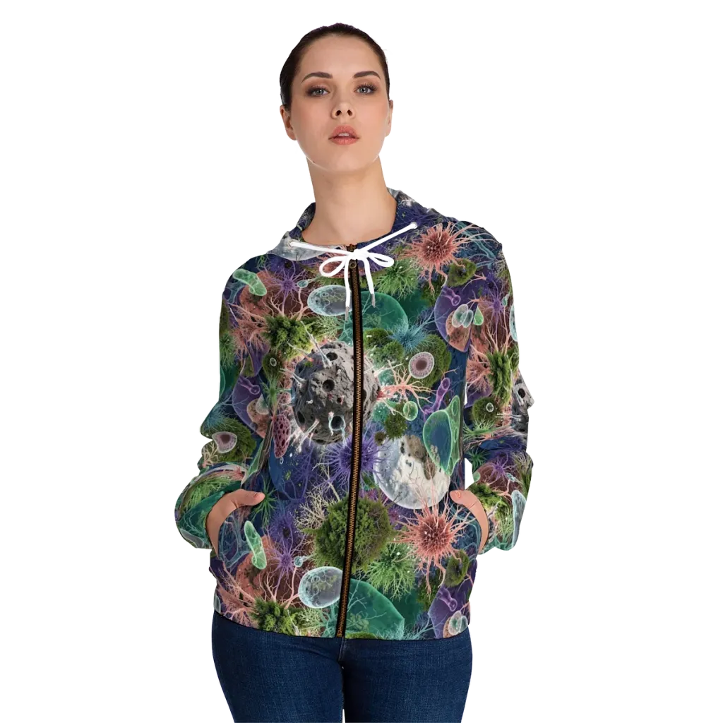Microbial Garden on Women's Full-Zip Hoodie — Front On Person