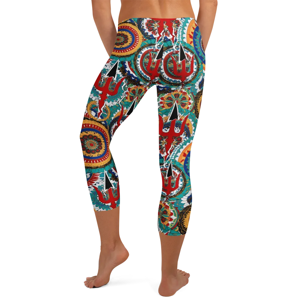 Trident Mandala on Capri Leggings — Back