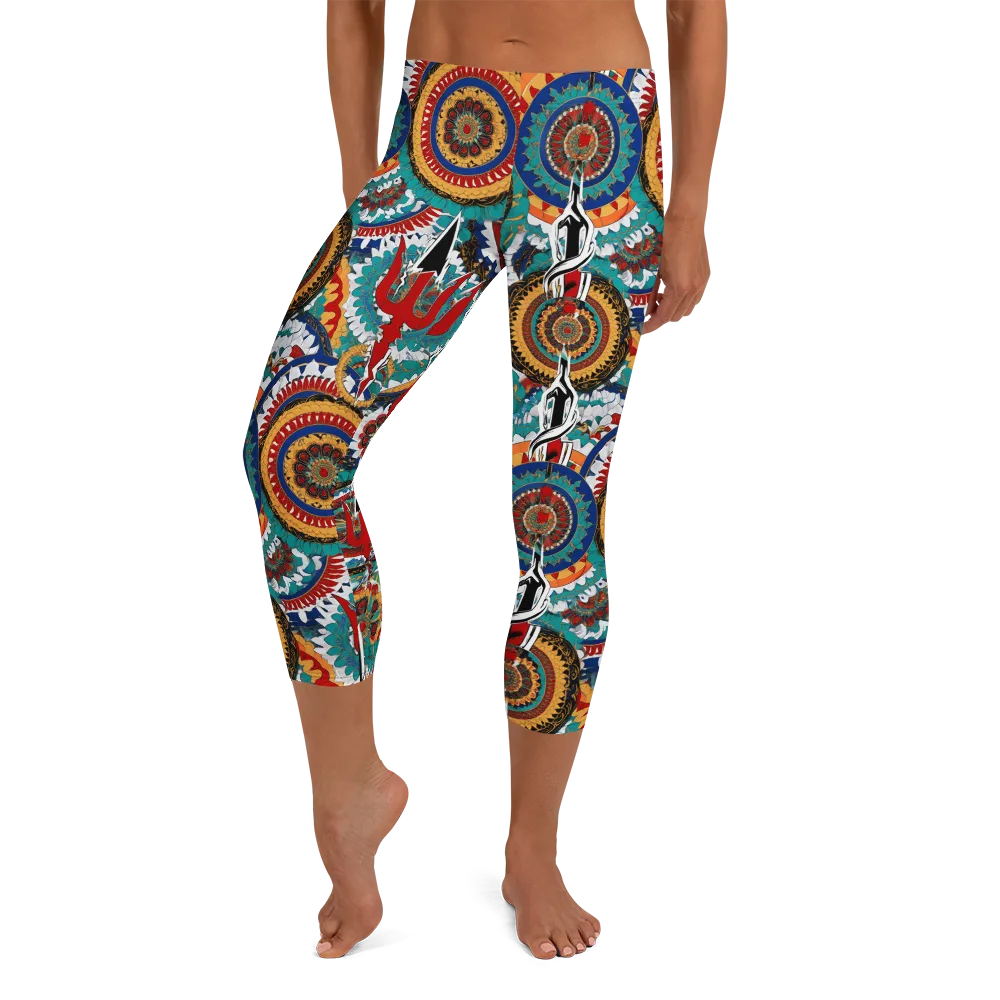 Trident Mandala on Capri Leggings — Front