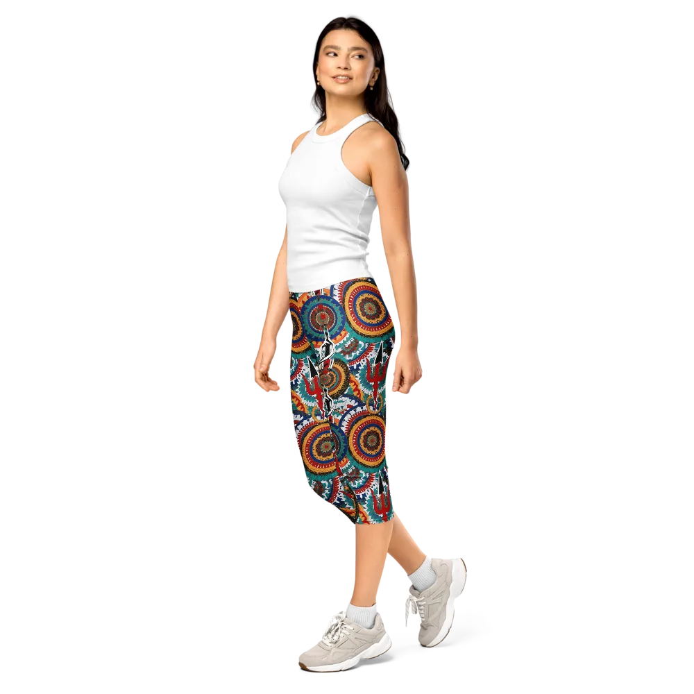 Trident Mandala on Capri Leggings — Left Front
