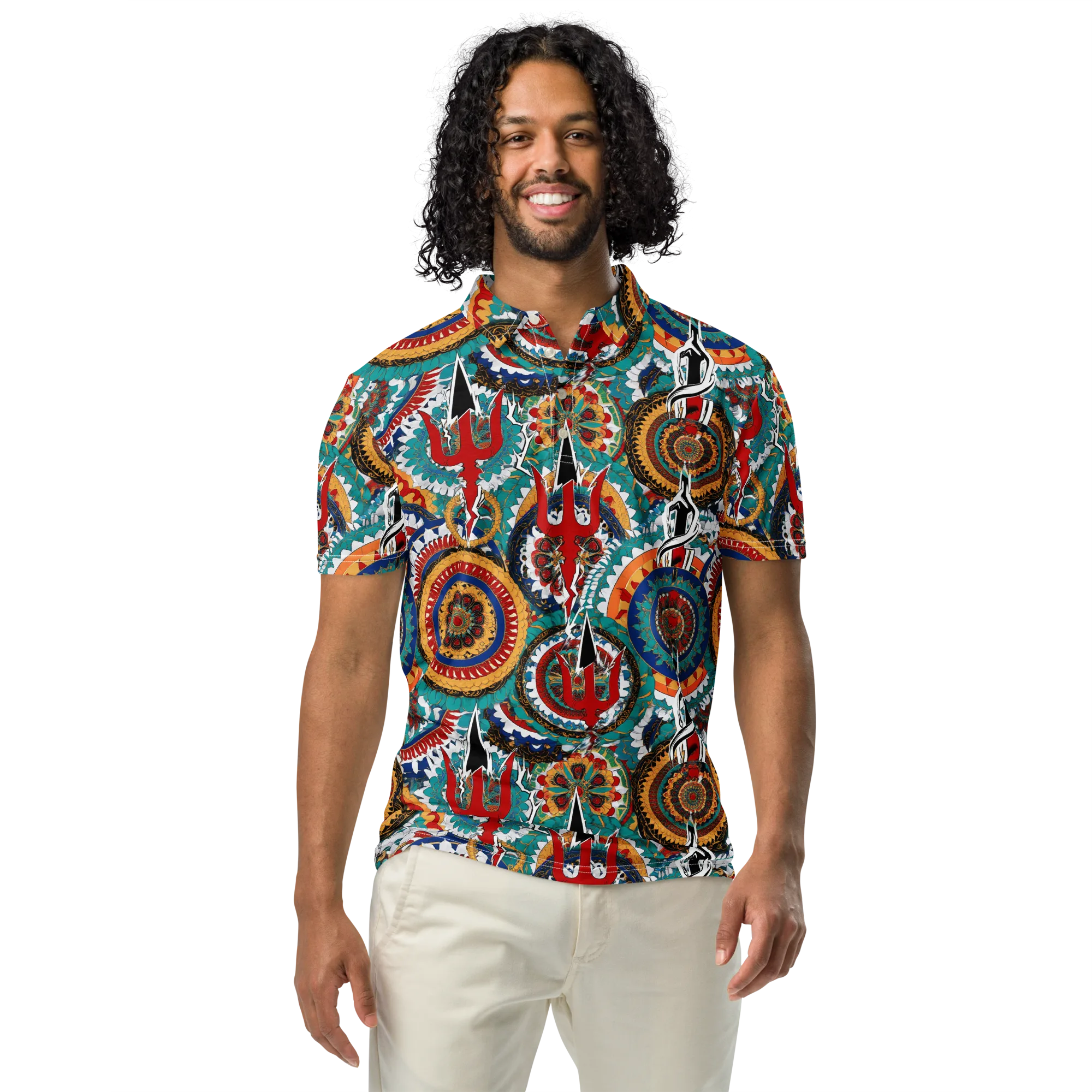 Trident Mandala on Men's Slim Fit Polo Shirt — Front