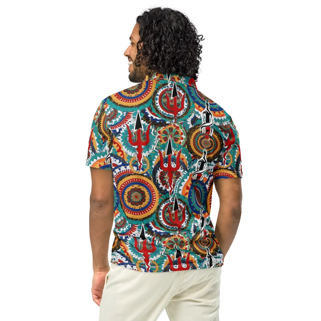 Trident Mandala on Men's Slim Fit Polo Shirt — Back