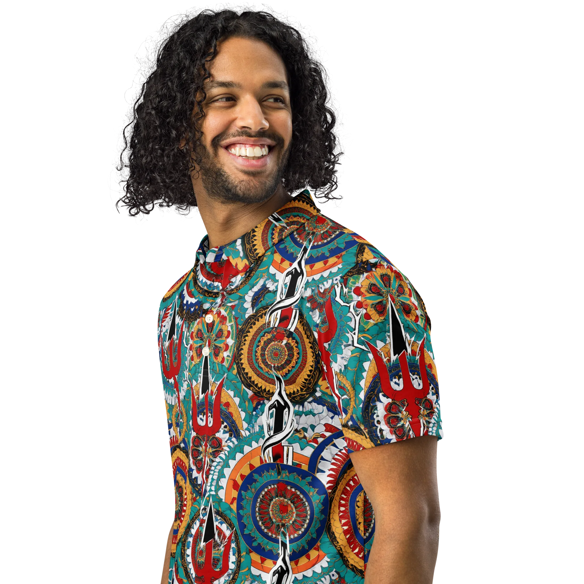 Trident Mandala on Men's Slim Fit Polo Shirt — Left Front