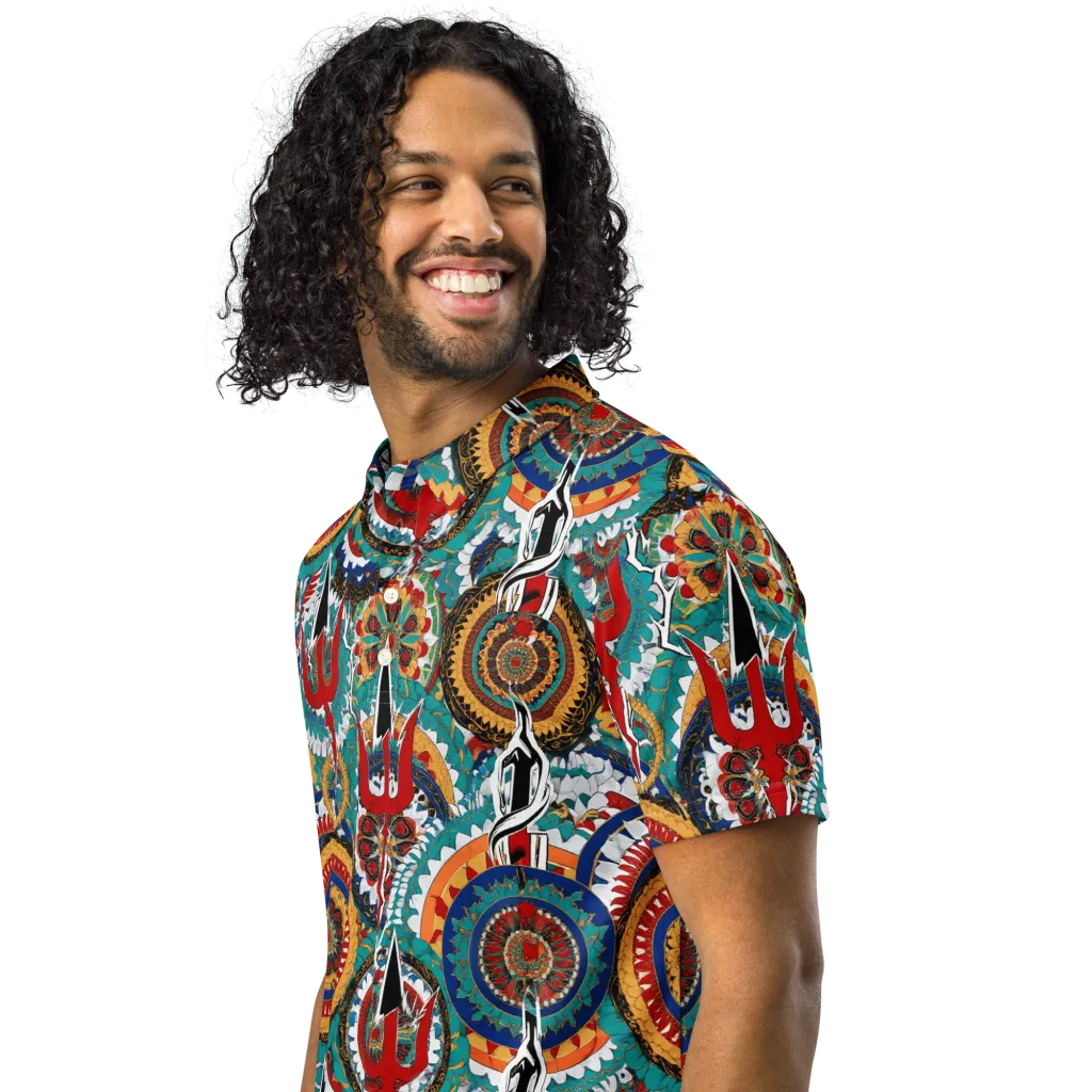 Trident Mandala on Men's Slim Fit Polo Shirt — Left Front