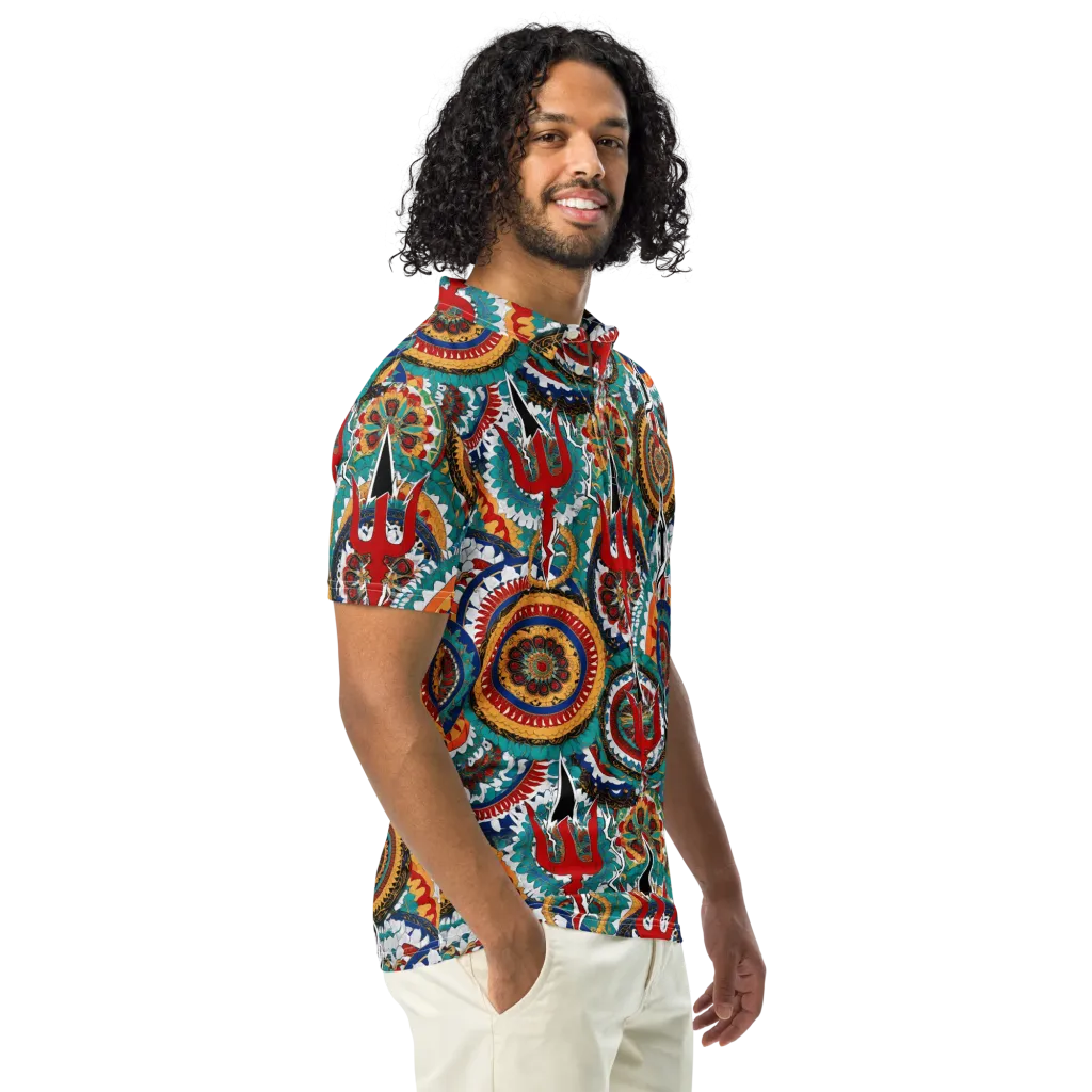 Trident Mandala on Men's Slim Fit Polo Shirt — Right Front