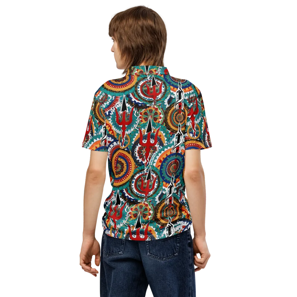 Trident Mandala on Men's Slim Fit Polo Shirt — Back