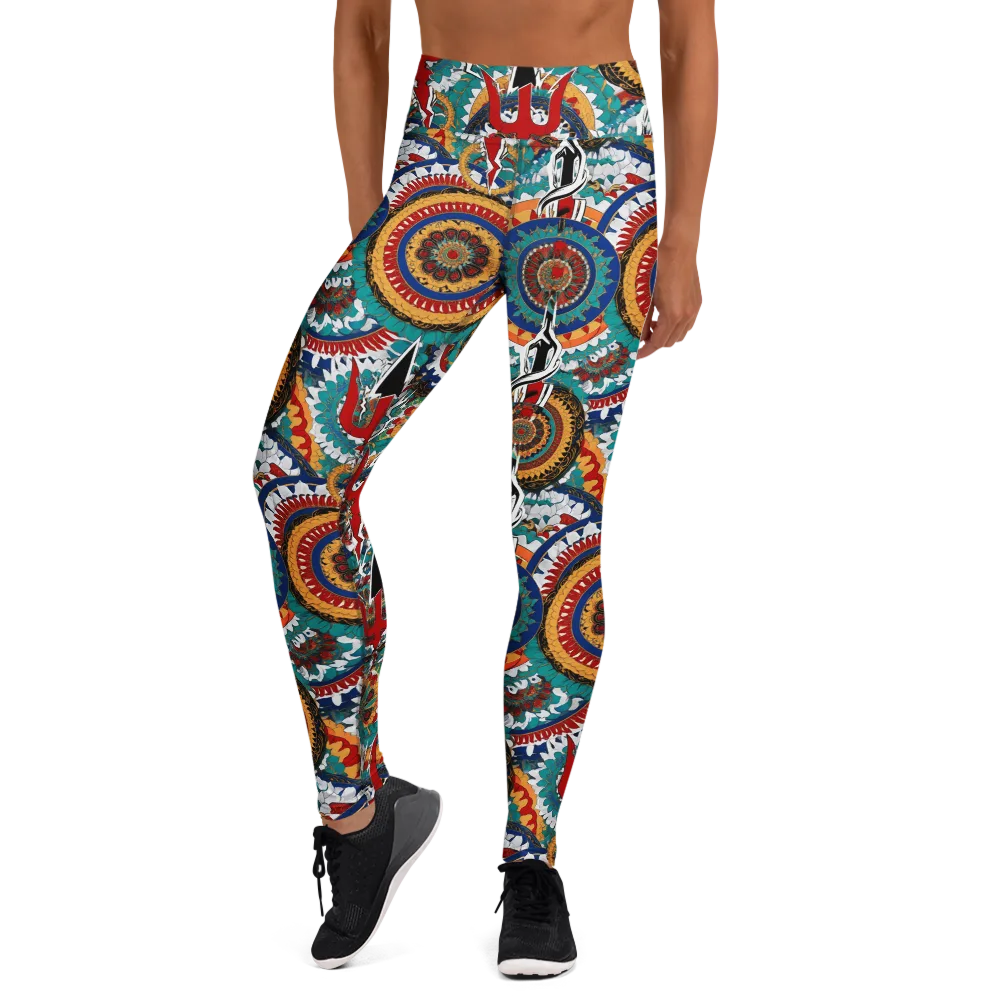 Trident Mandala on Yoga Leggings — Front