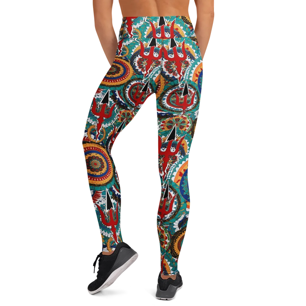 Trident Mandala on Yoga Leggings — Back