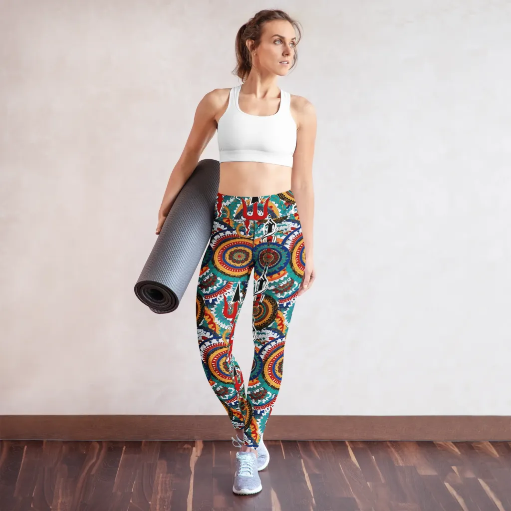 Trident Mandala on Yoga Leggings — Front