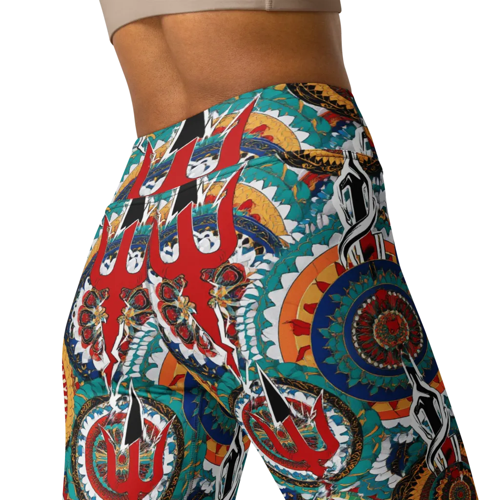 Trident Mandala on Yoga Leggings — Back
