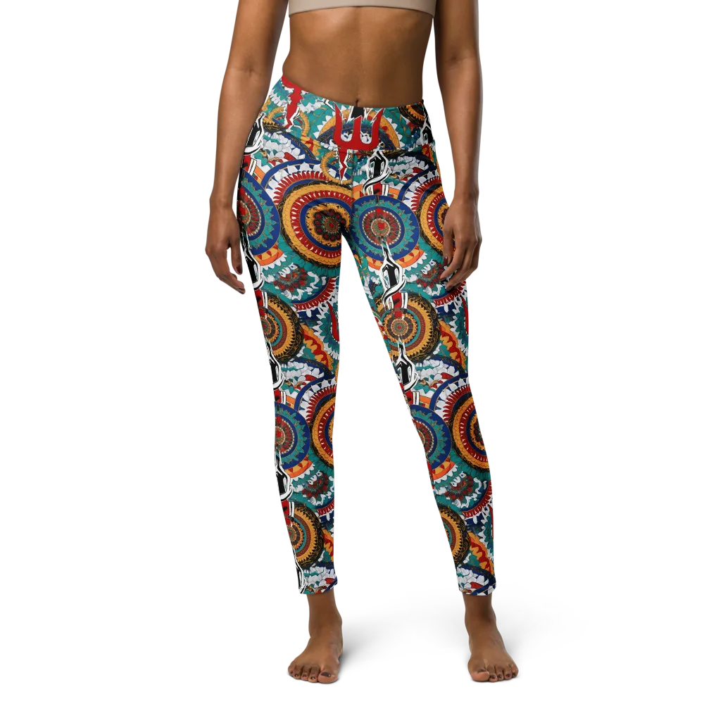 Trident Mandala on Yoga Leggings — Front