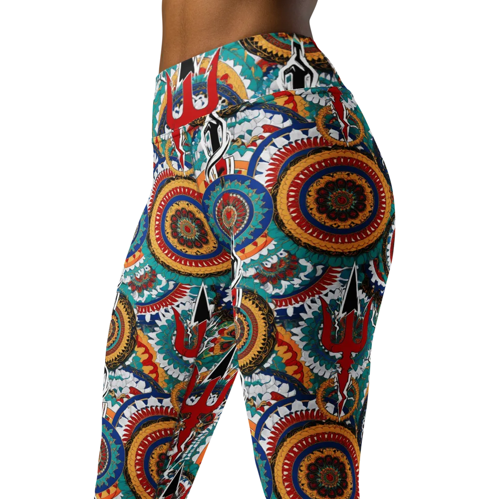 Trident Mandala on Yoga Leggings — Left Front
