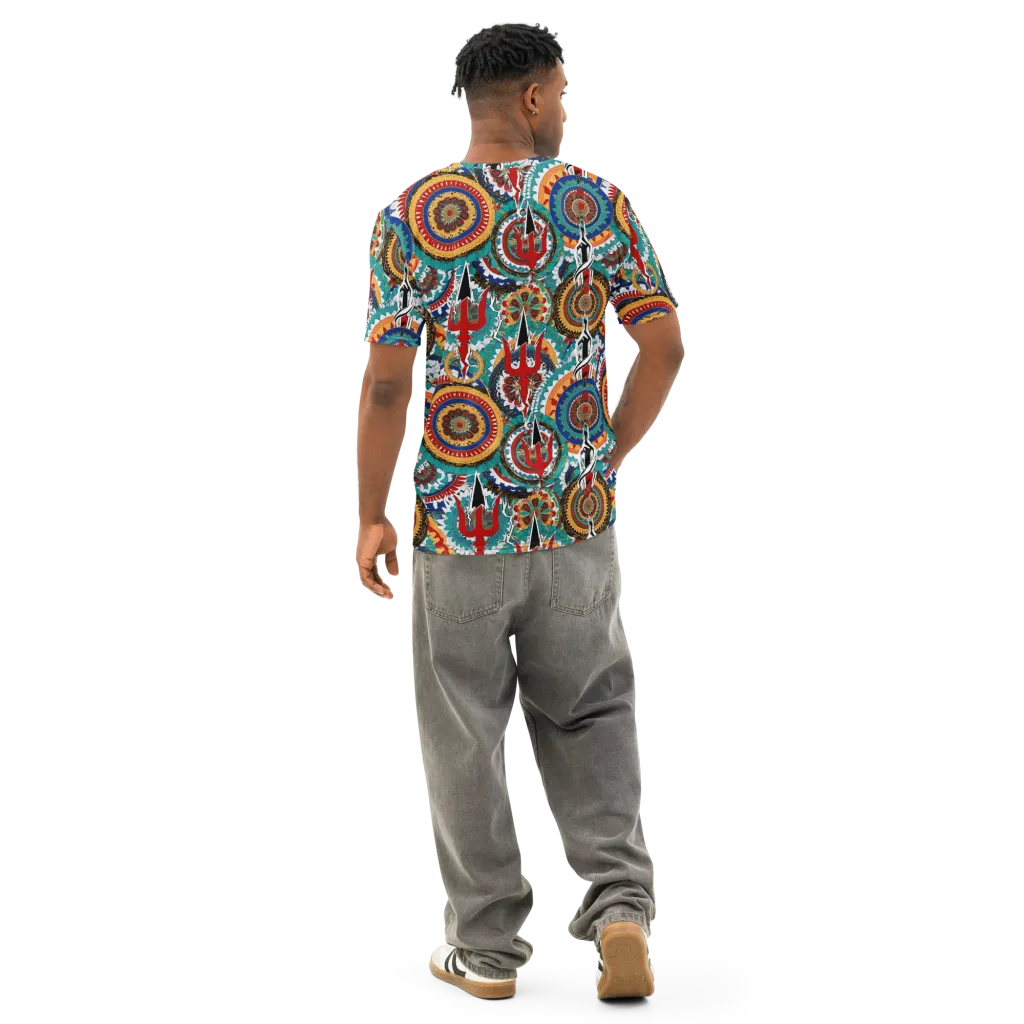 Trident Mandala on Men's Cotton Crew Neck T-Shirt — Back