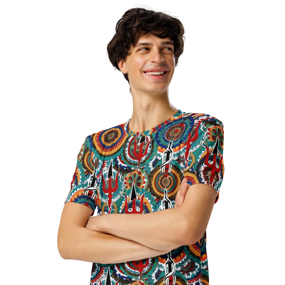 Trident Mandala on Men's Crew Neck T-Shirt — Left Front