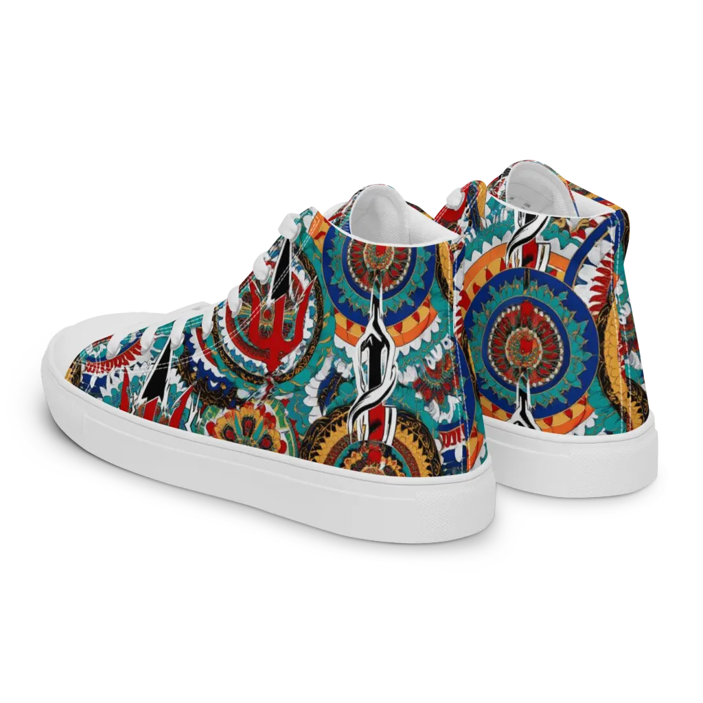 Trident Mandala on Men's High Top Canvas Shoes — Left Back
