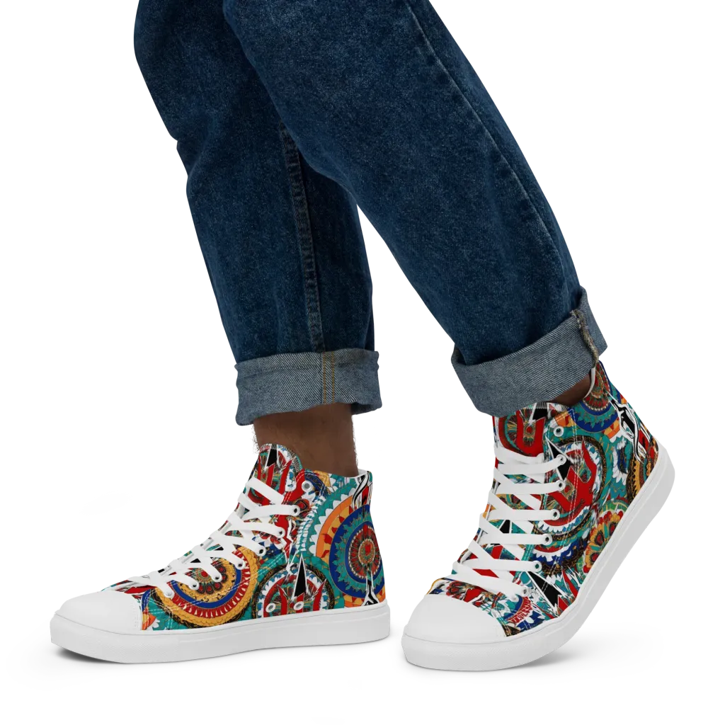 Trident Mandala on Men's High Top Canvas Shoes — Left