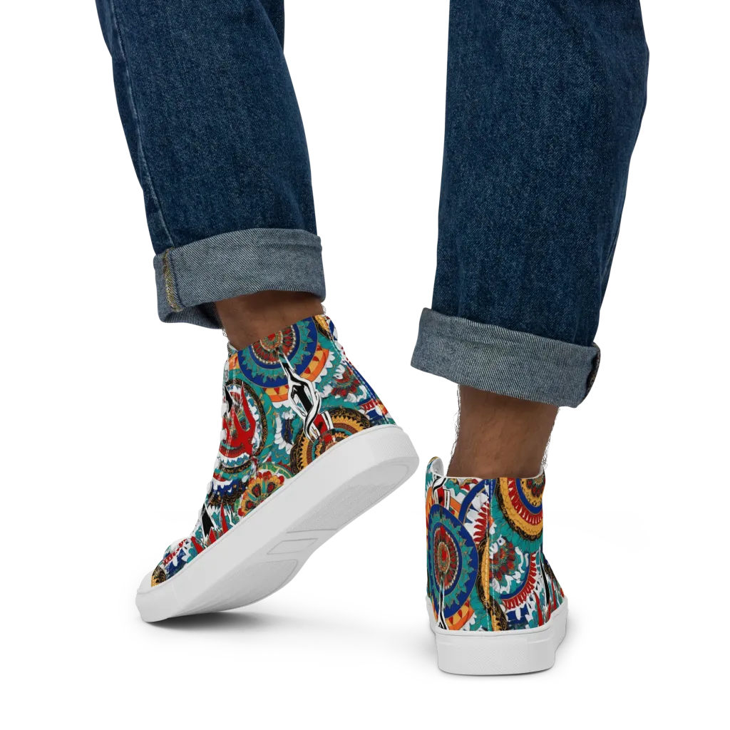 Trident Mandala on Men's High Top Canvas Shoes — Back