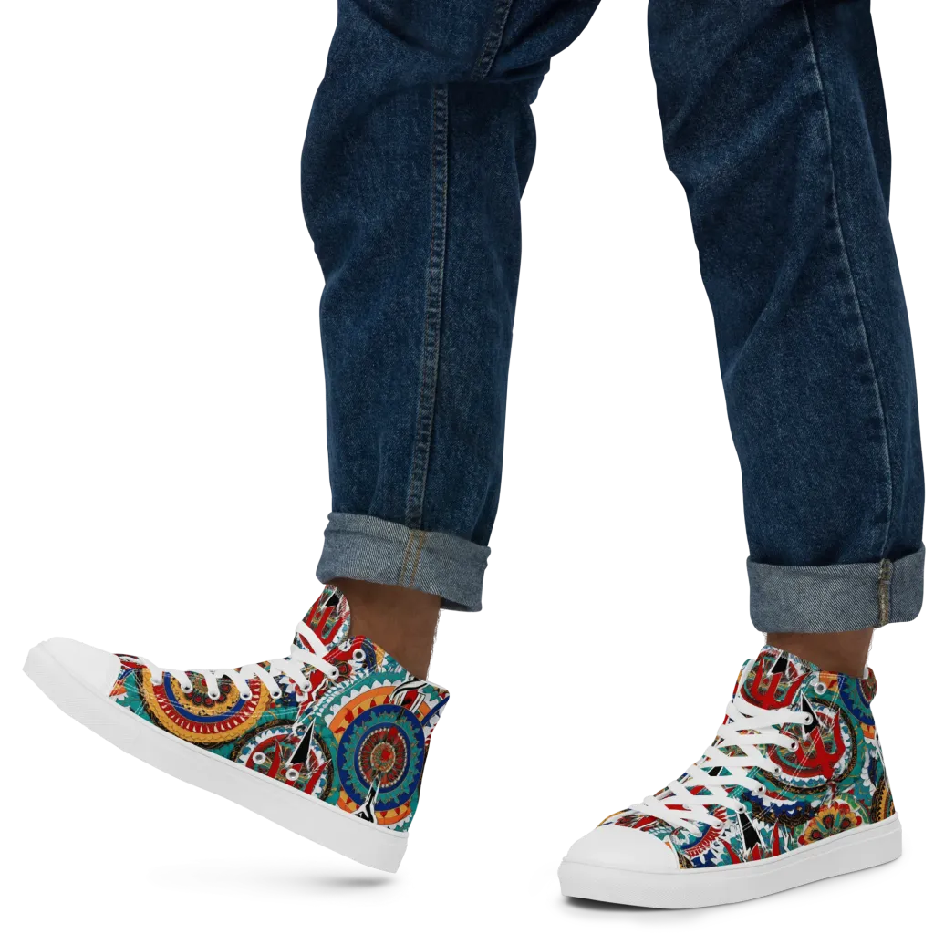 Trident Mandala on Men's High Top Canvas Shoes — Left
