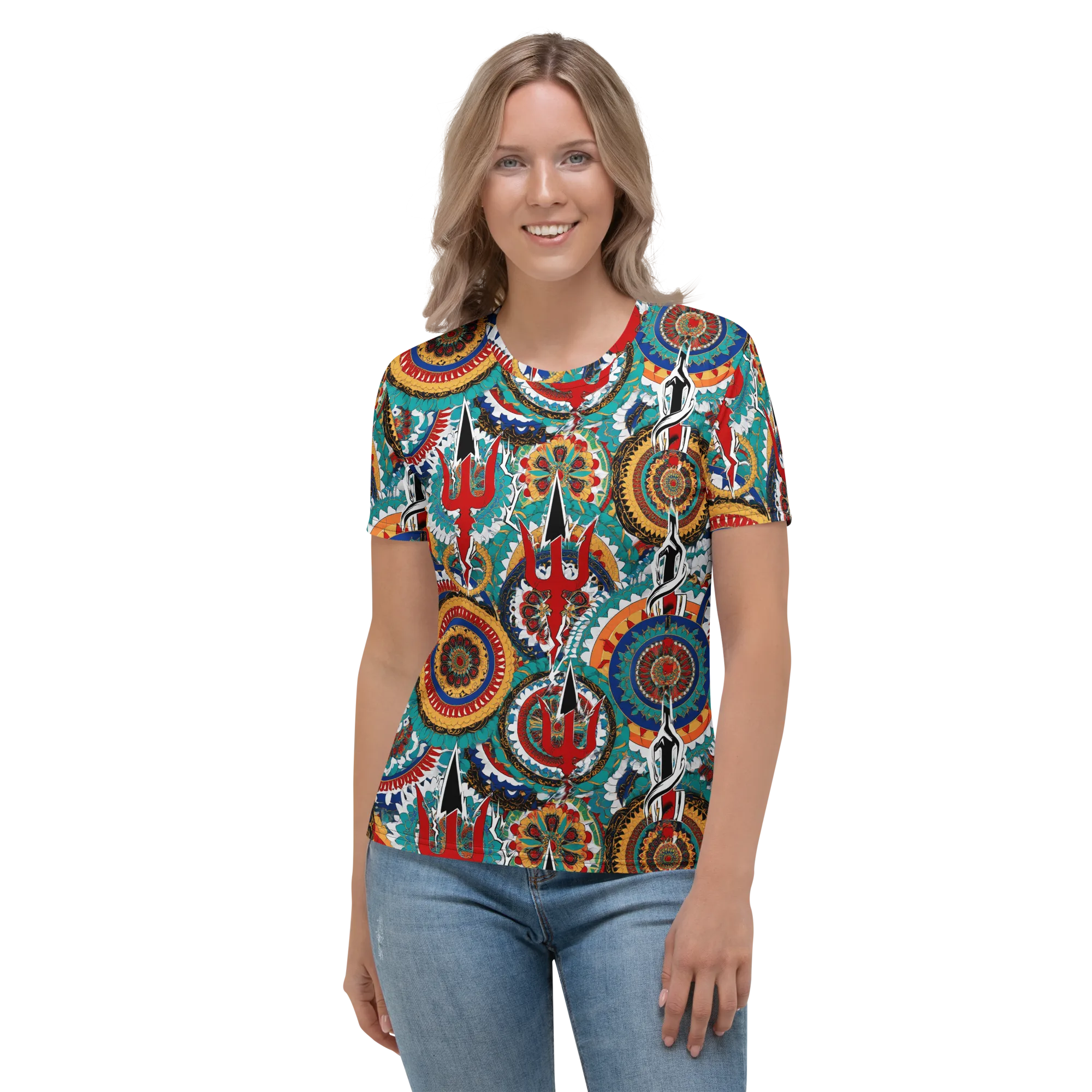 Trident Mandala on Women's Crew Neck T-Shirt — Front