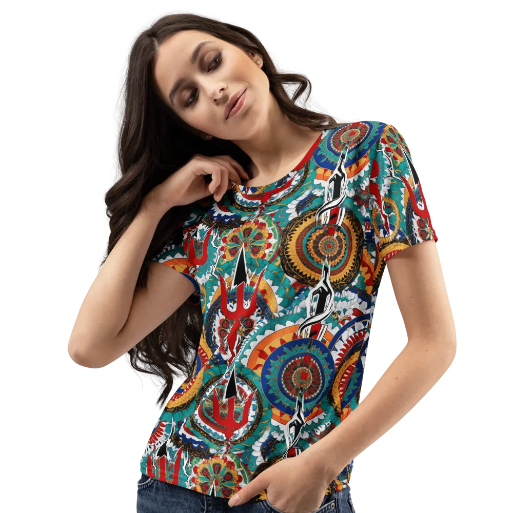 Trident Mandala on Women's Crew Neck T-Shirt — Left Front