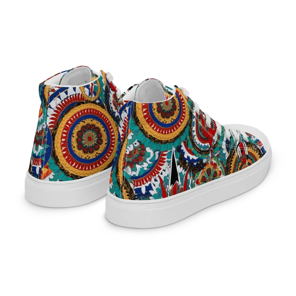 Trident Mandala on Women's High Top Canvas Shoes — Right Back