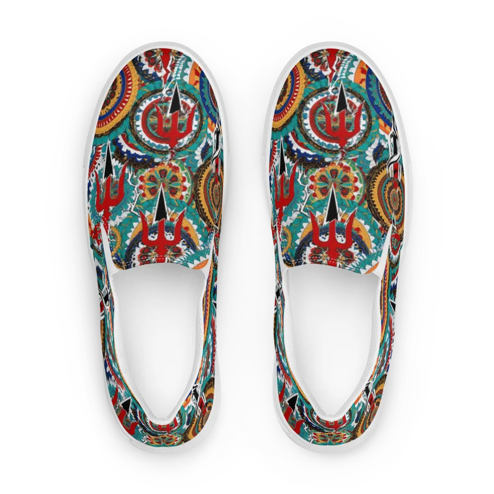 Trident Mandala on Men's Slip-On Canvas Shoes — Front