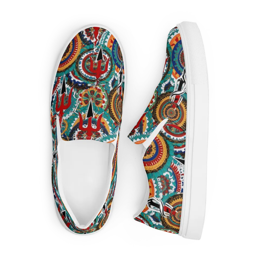 Trident Mandala on Men's Slip-On Canvas Shoes — Front