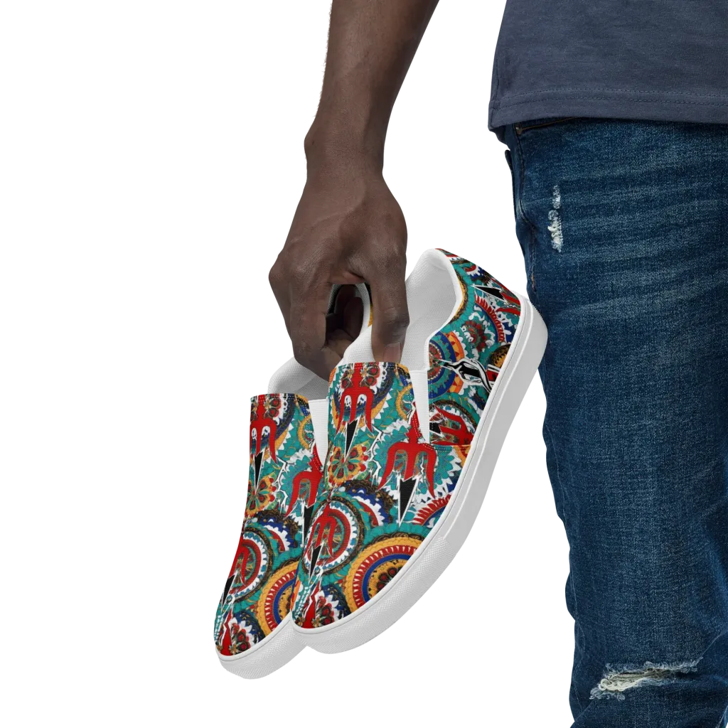 Trident Mandala on Men's Slip-On Canvas Shoes — Left Front