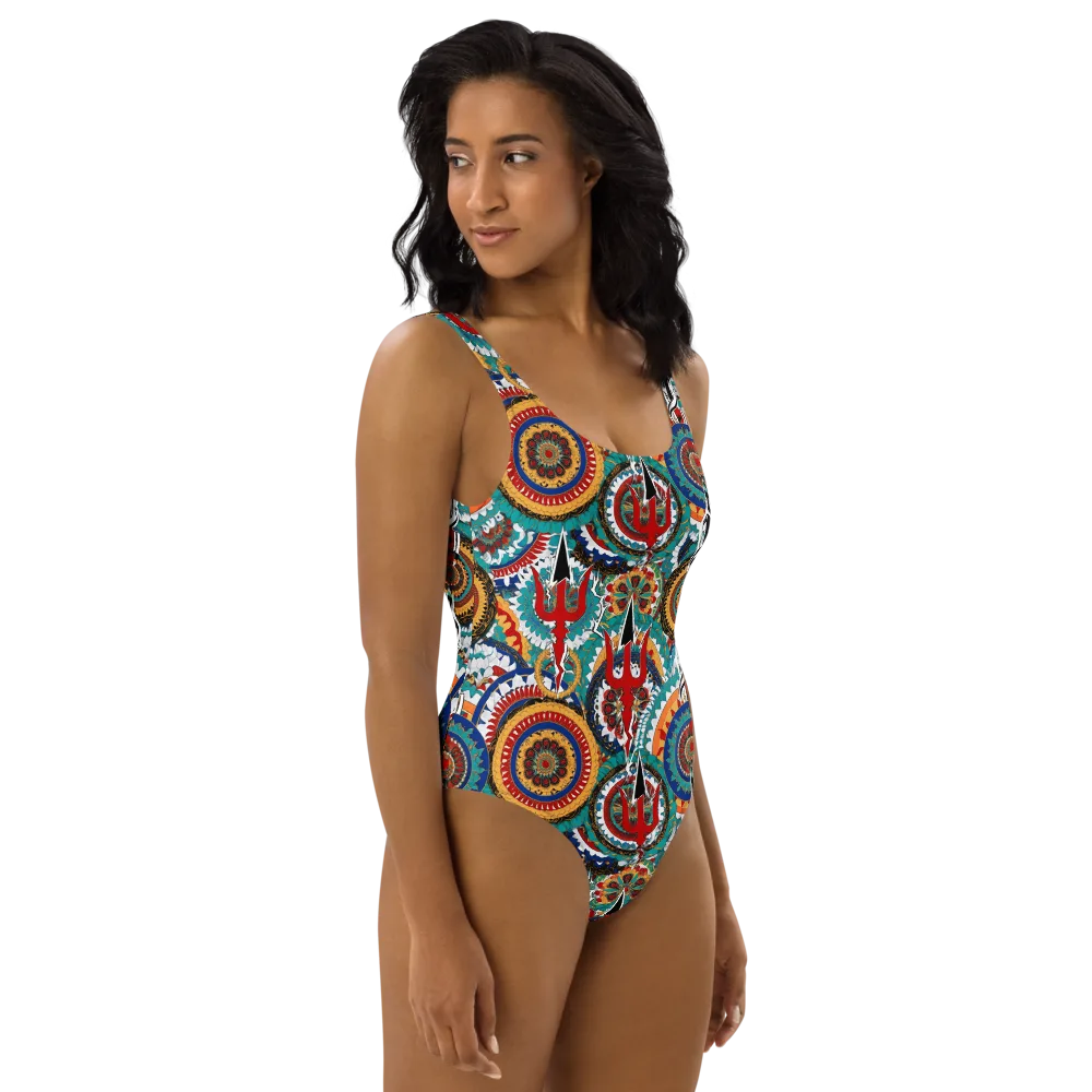 Trident Mandala on One-Piece Swimsuit — Right