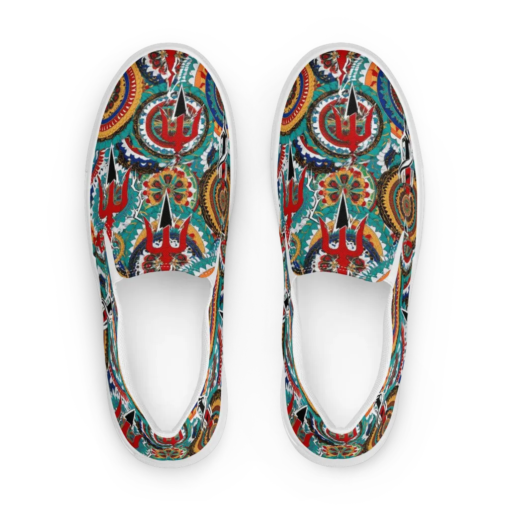 Trident Mandala on Women's Slip-On Canvas Shoes — Front