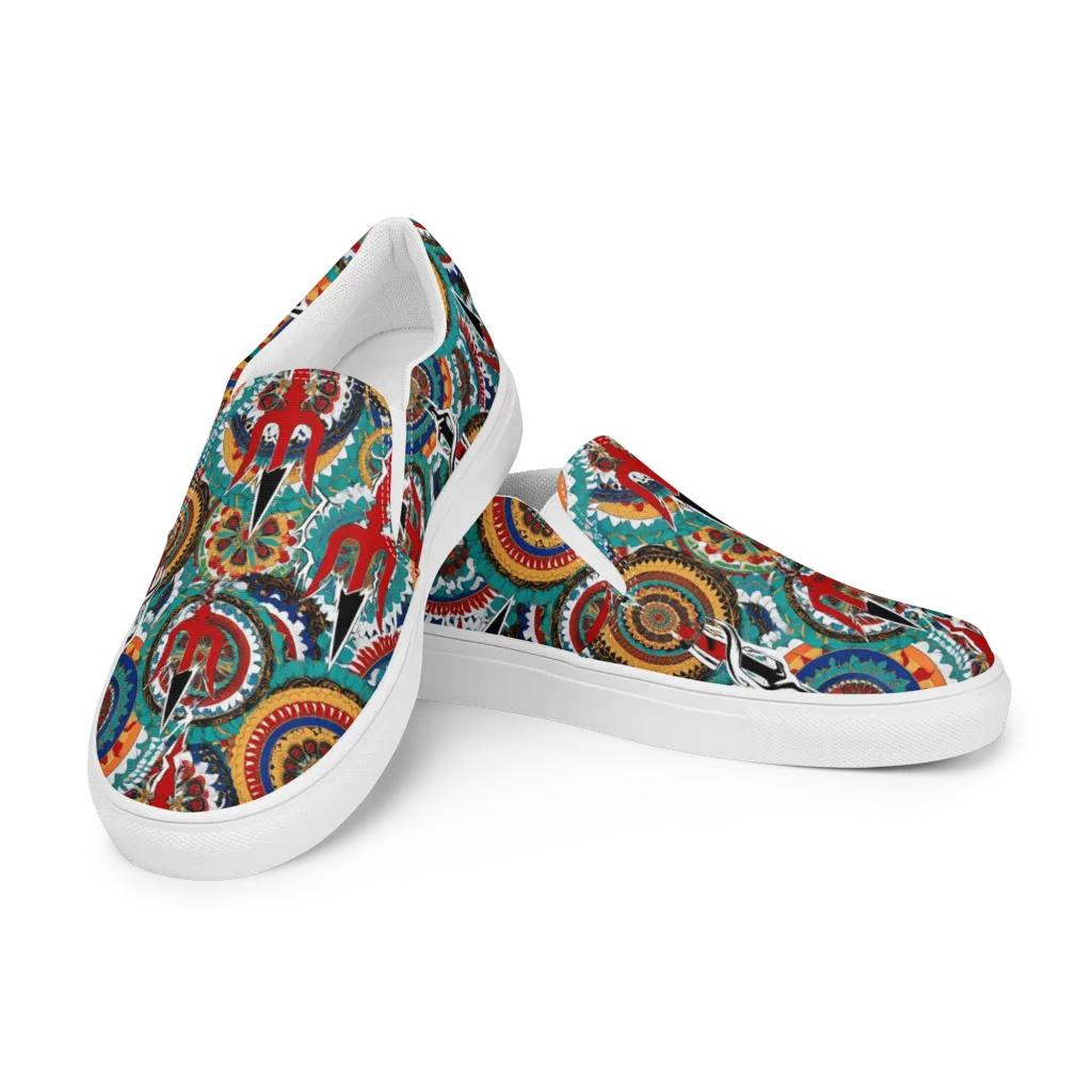 Trident Mandala on Women's Slip-On Canvas Shoes — Left Front
